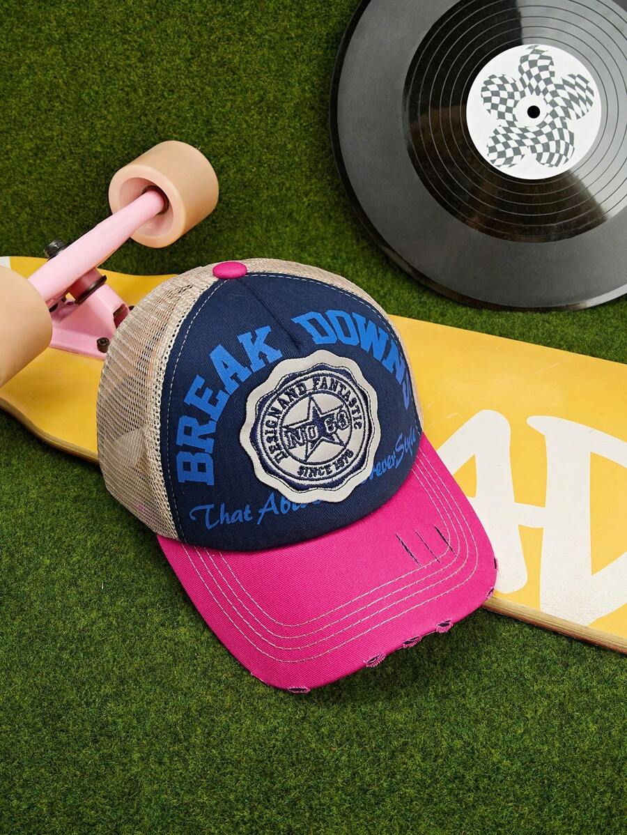 DareSee 1 Stück Retro-Stil Baseballkappe mit Farbblöcken zum Sonnenschutz, für Musik-Festivals, Y2K-Feste, Schulbeginn