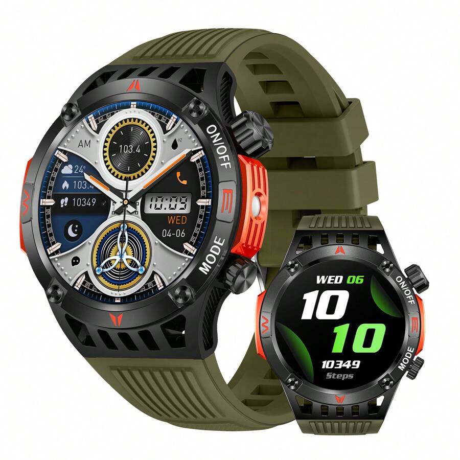 1 pièce Montre connectée sportive de 4,16 pouces pour hommes et femmes, prenant en charge les appels sans fil, la lampe de poche, la fonction d'appel d'urgence SOS, étanche avec suivi de la condition physique