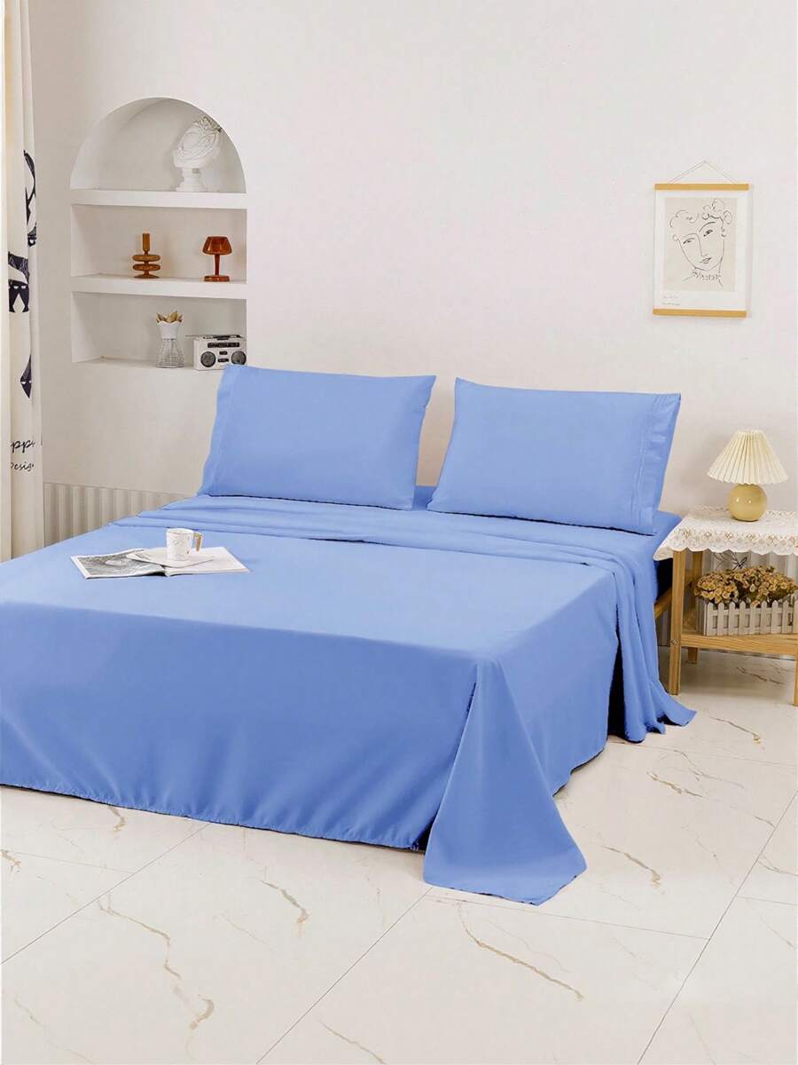 Juego de cama de tres piezas, de varios tamaños (90/105/135/150/180/200) y colores, conjunto de suave y sin estampados, ropa de cama moderna y sencilla, sábanas de un solo color, textil hogareño, color puro que no se descolora ni pierde brillo.