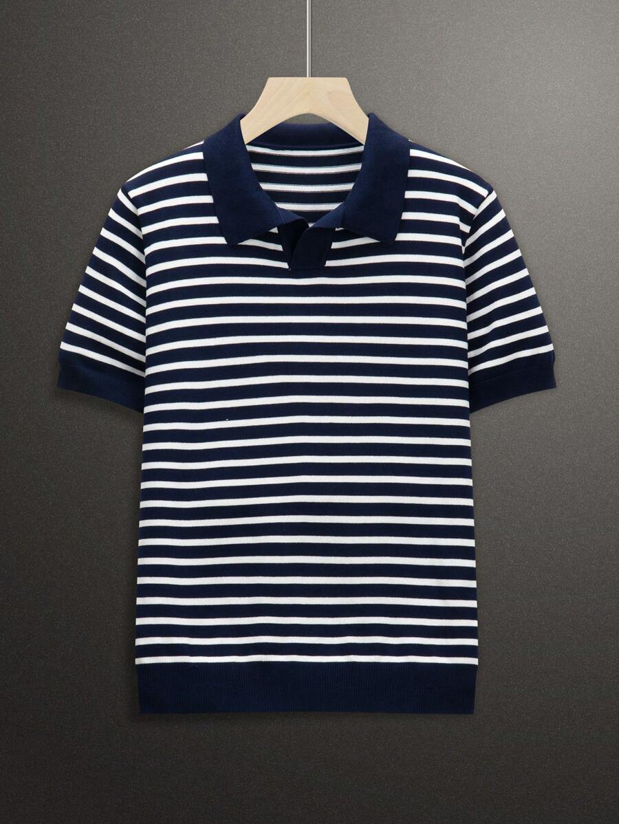 Camisa polo masculina casual listrada de manga curta, roupa de verão, Páscoa, roupas masculinas, camiseta masculina, férias masculinas, blusa de verão, dia dos pais, viagem ao ar livre para a praia, fresca e respirável