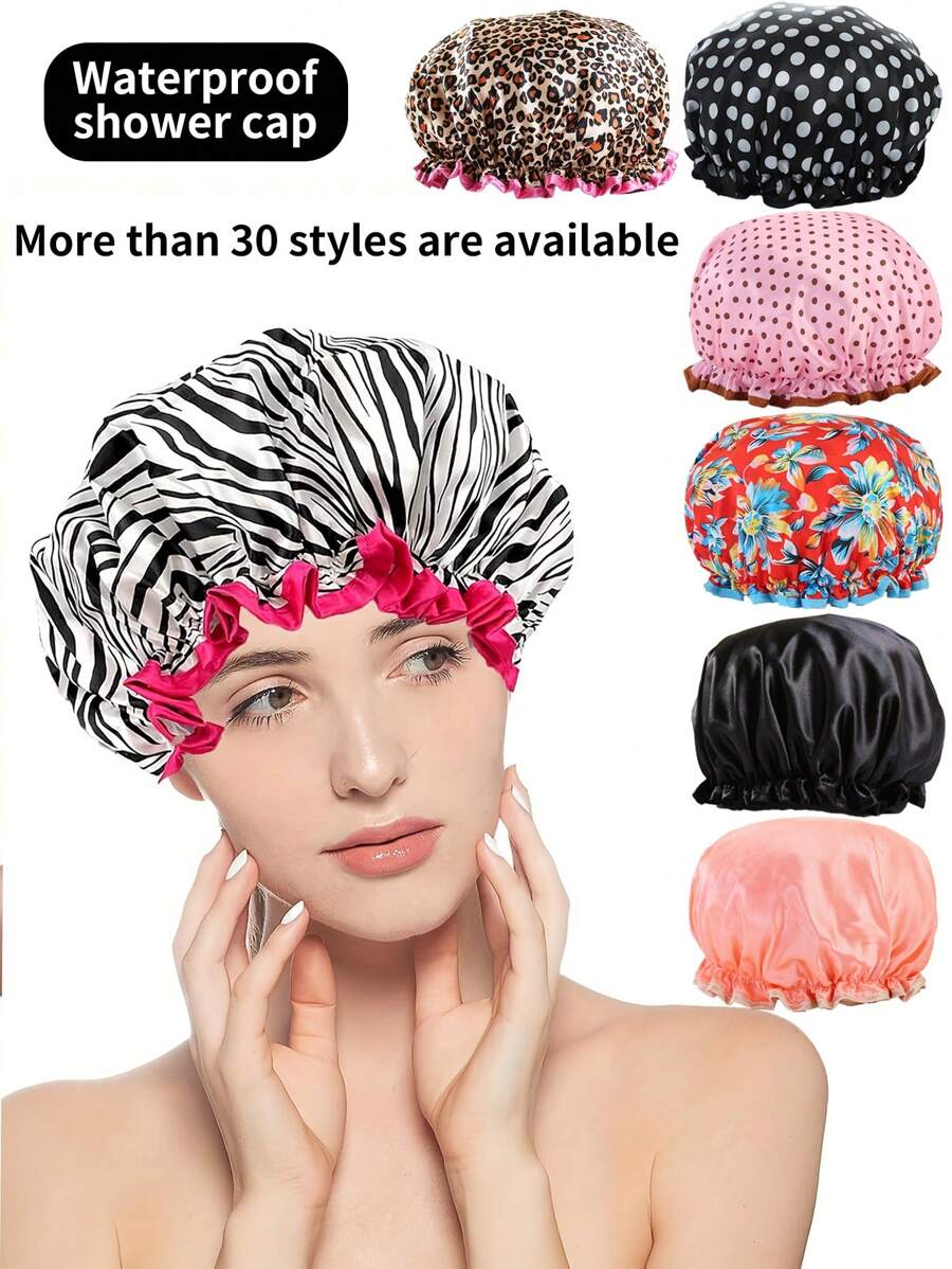 Bonnets de douche imperméables à double couche, bonnets de douche pour les femmes pour le bain, le shampooing et le maquillage. Bonnets de bain de haute qualité réutilisables et portables pour les voyages
