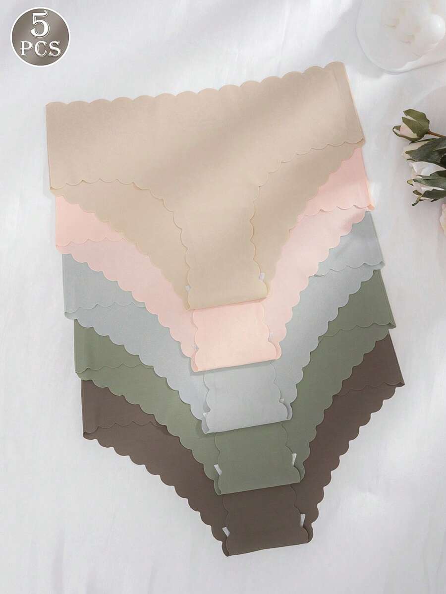 5 Pcs/Pack Women's Sexy Seamless Comfortable Breathable Wavy Trim Sports Briefs