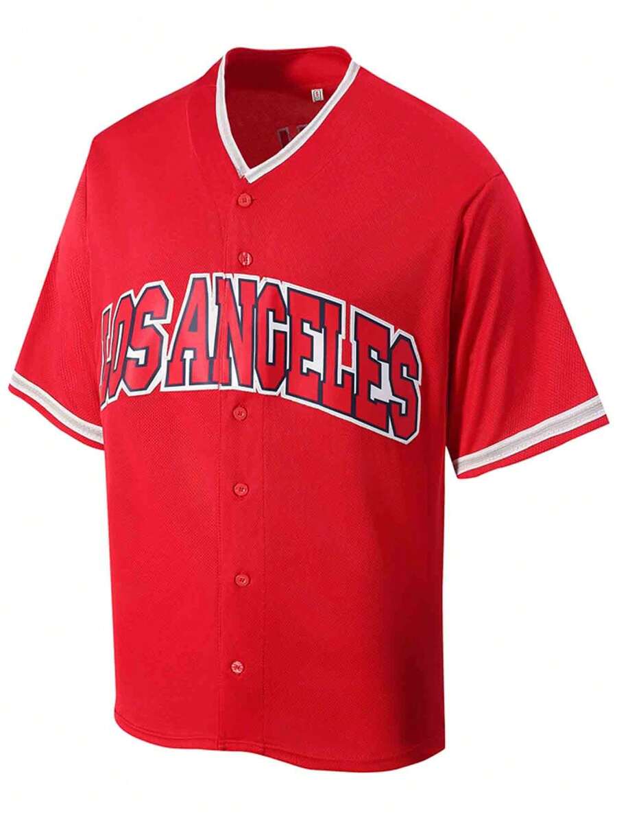 Atonmore Men's Red Baseball Jacket With Classic Baseball Embroidery, Sports Jersey, Button-Up Training Uniform