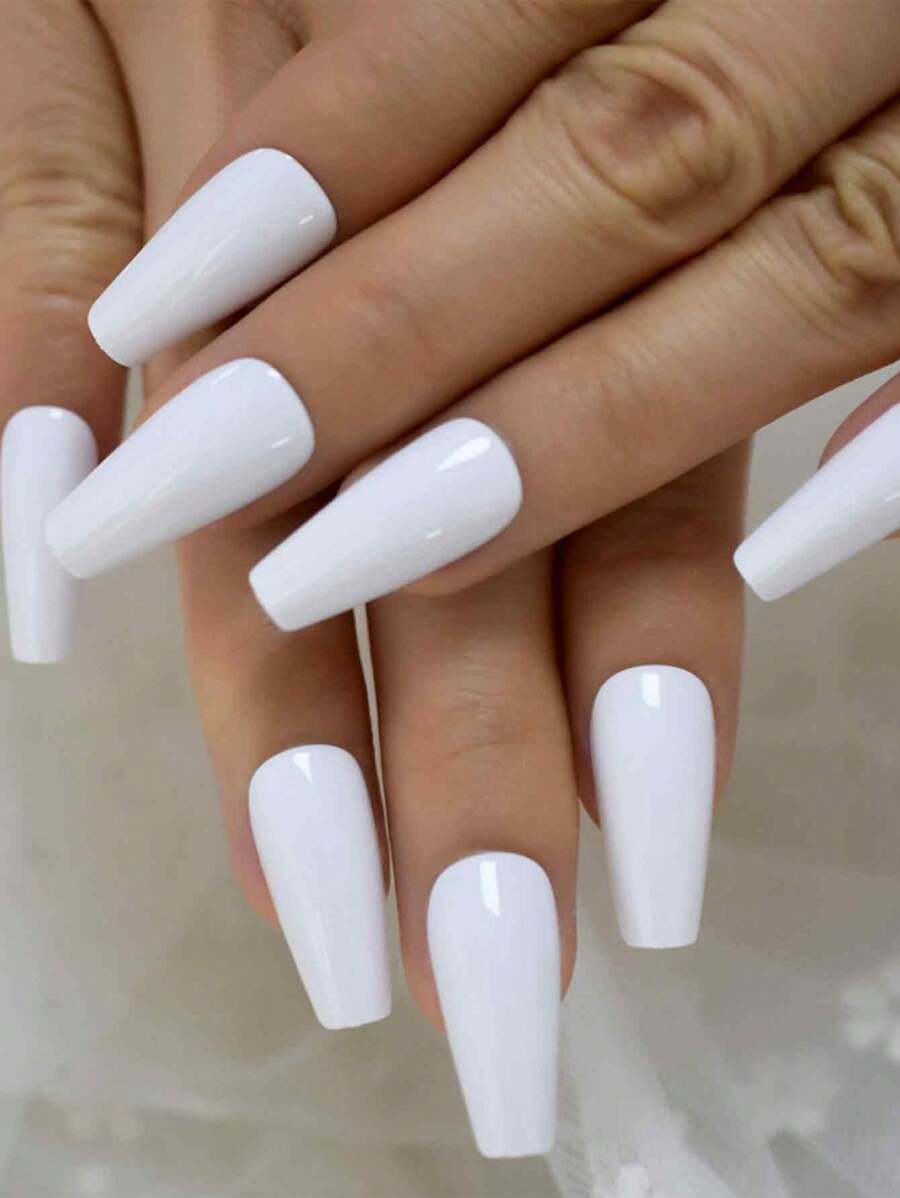 24pcs Glossy Solid Color Medium Coffin Ballet Fingernails Press On Nails Fake Nails Art For Outdoor Travel With Tools Bag
