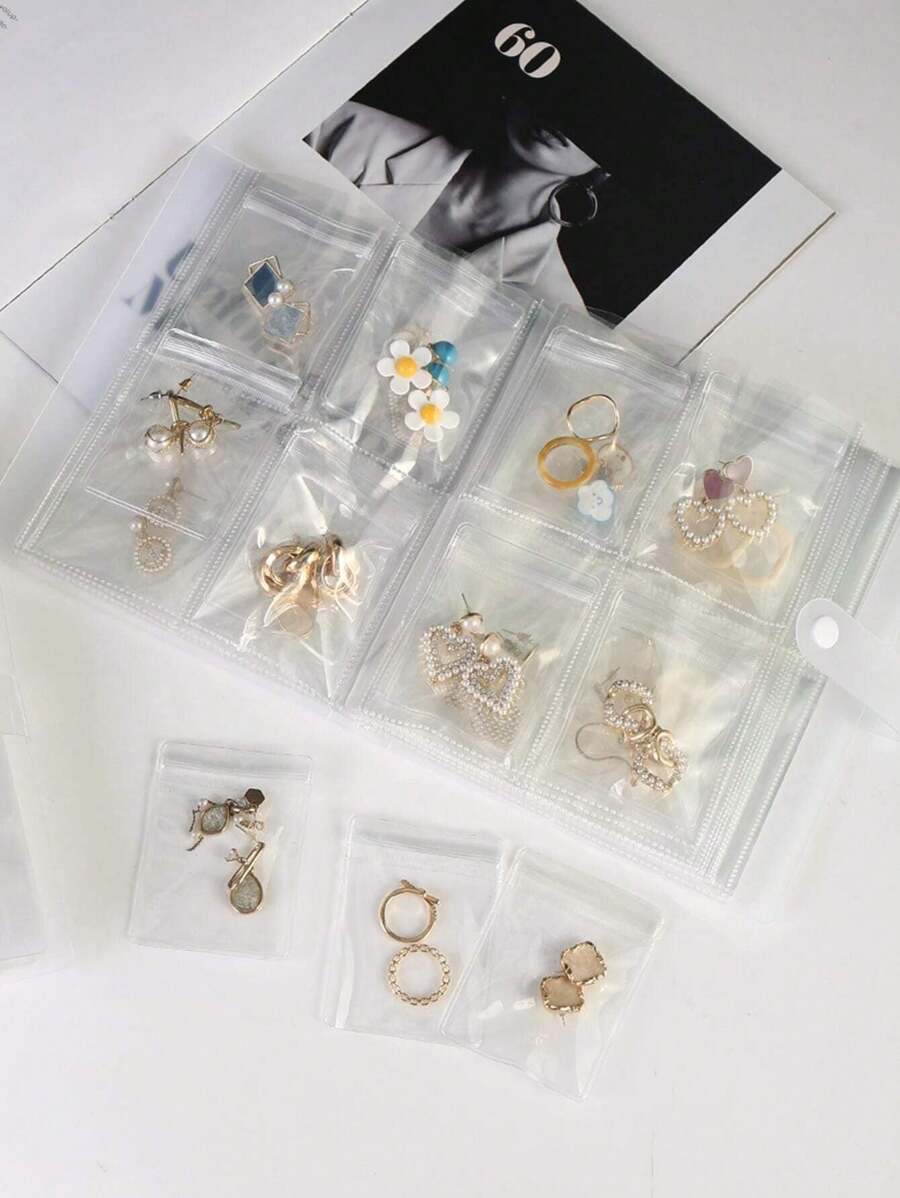 Frosted Transparent Jewelry Organizer Book With 20 Sealed Anti-Tarnish Bags & 160 Grids - Dustproof Travel Storage For Rings/Earrings/Necklaces, Women's Compact Jewelry Gift Box (Portable & Visible Design) For Women Storage Organizer Travel Essentials Back To School Dormitory Storage