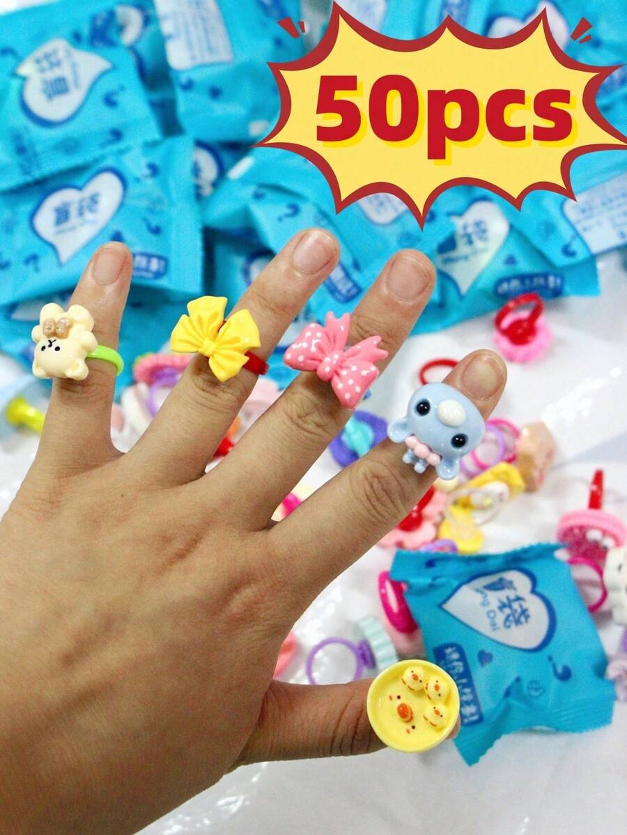 20/50pcs Cute Cartoon Design Blind Box Rings - Unique Surprise Gifts - Party Favors