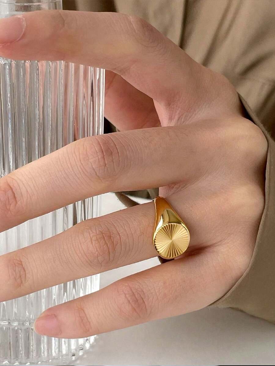 1pc Fashion Boho Sunbeam Ring, 18K Gold Plated Stainless Steel Wavy Adjustable Ring Size 5-10, Suitable For Men & Women, All Season Wear, Great For Mother's Day Gift