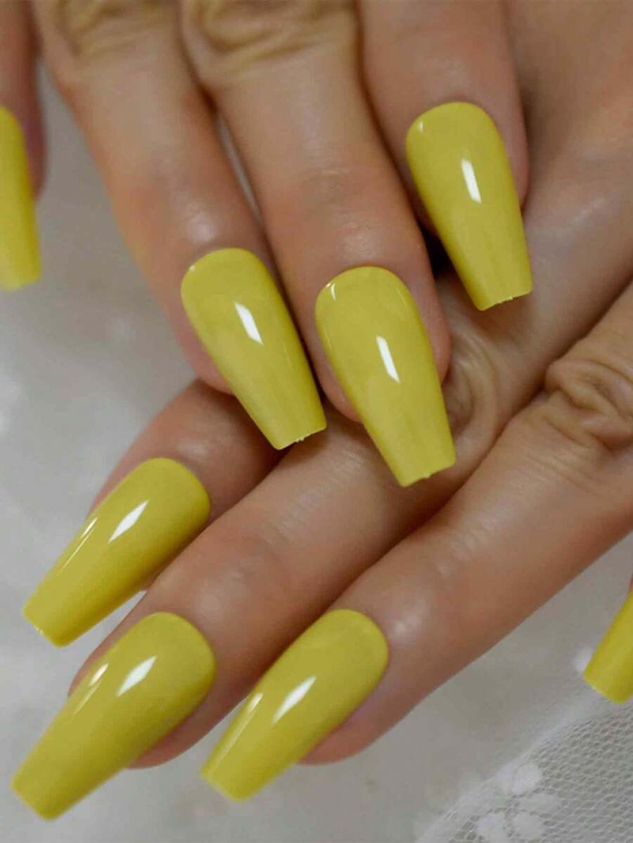 24pcs Glossy Solid Color Medium Coffin Ballet Fingernails Press On Nails Fake Nails Art For Outdoor Travel With Tools Bag