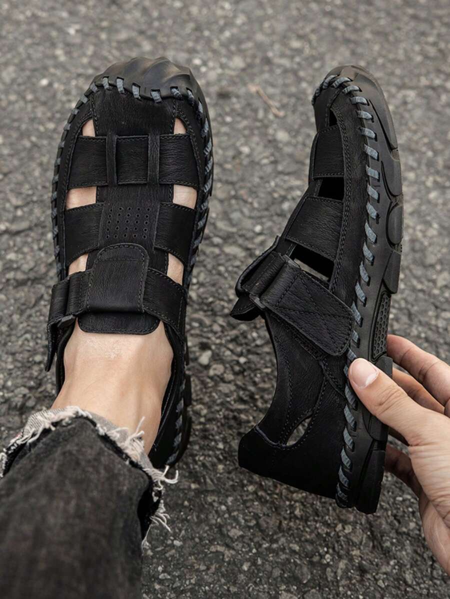 Men's Handmade Sewn Beach Sandals, Fashionable Closed Toe Casual Slippers, Summer