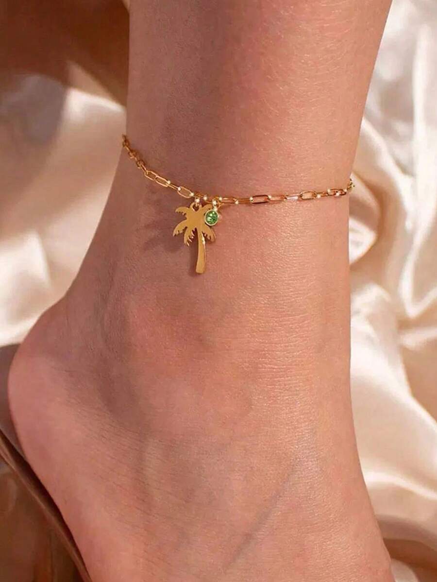1 Tornozeleira de Árvore de Coco, Plantas Tropicais, Estilo Boêmio Marítimo, Estilo Resort, Adequado para Uso Diário, Férias à Beira-Mar, Presente para Mulheres