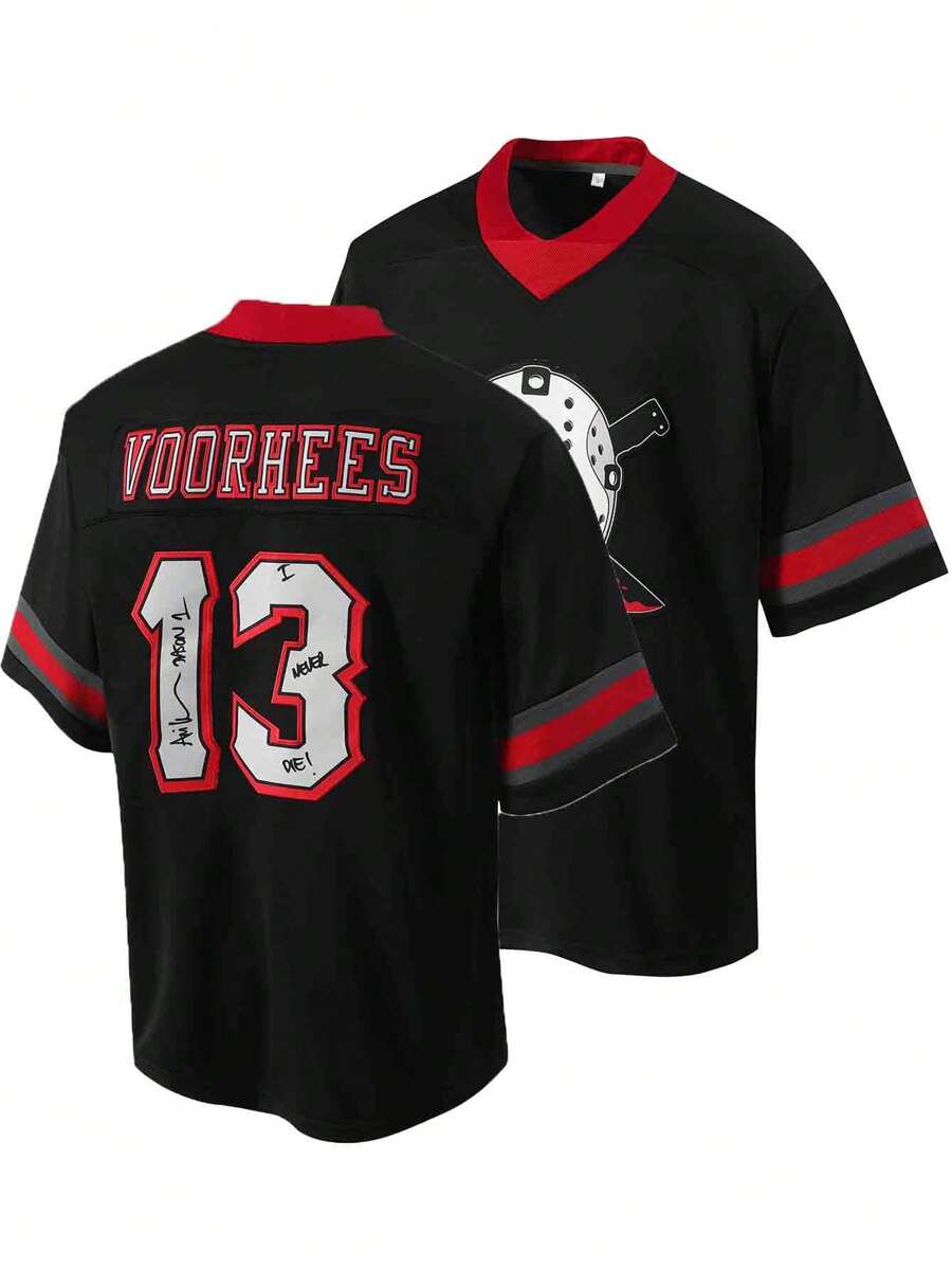 Atonmore Freundin Stil Herren 13 schwarzes American Football Trikot Lässig Kurzarm Stickerei und genähtes V-Ausschnitt T-Shirt Party Rugby Sport Oberteil