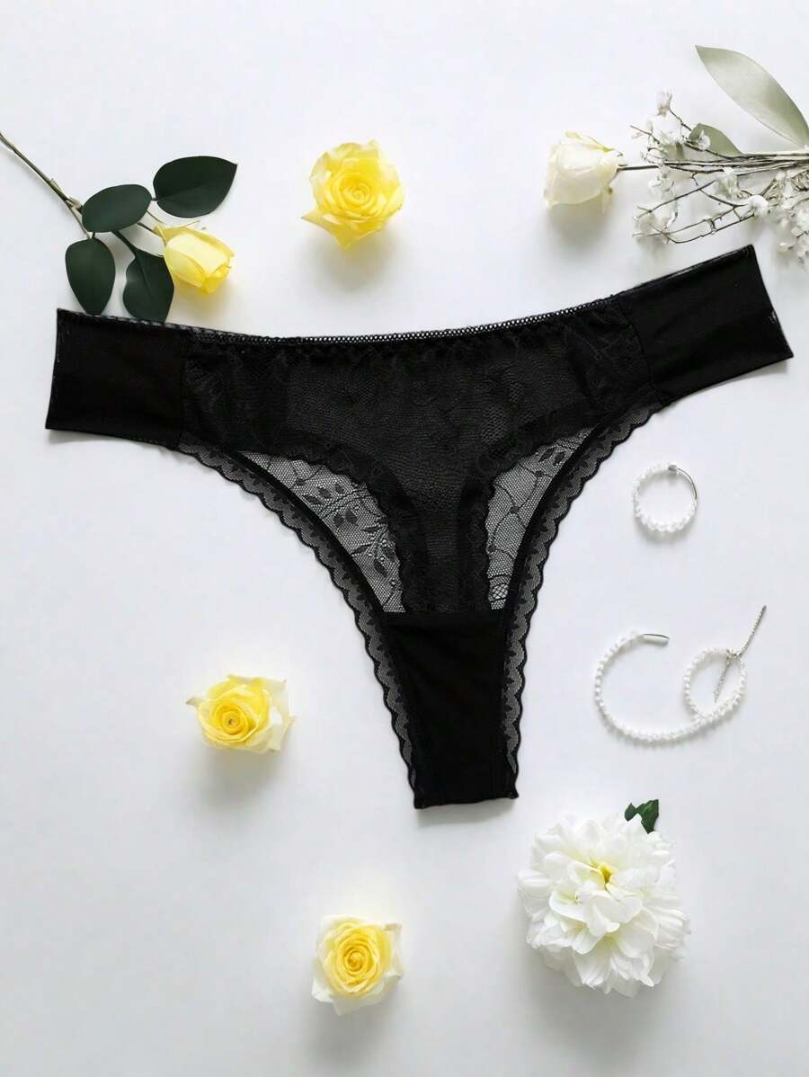 Sexy Lingerie Perspective Sexy Underwear Shorts, Internet Famous Beautiful Transparent Lace Flower Fashionable Underwear, Women's Mesh Transparent Sexy Thong Sexy Embroidered Bottom Exquisite Transparent Lace Interwoven With Fashionable Mesh, Outlining Sexy Patterns, Details Perfect For T Pants