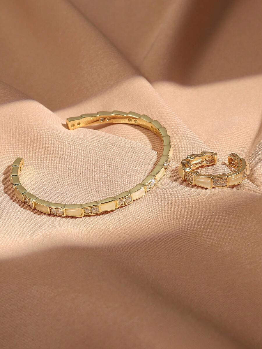 rakol 2pcs Fashionable Cubic Zirconia Asymmetrical Decor Ring & Bracelet Set