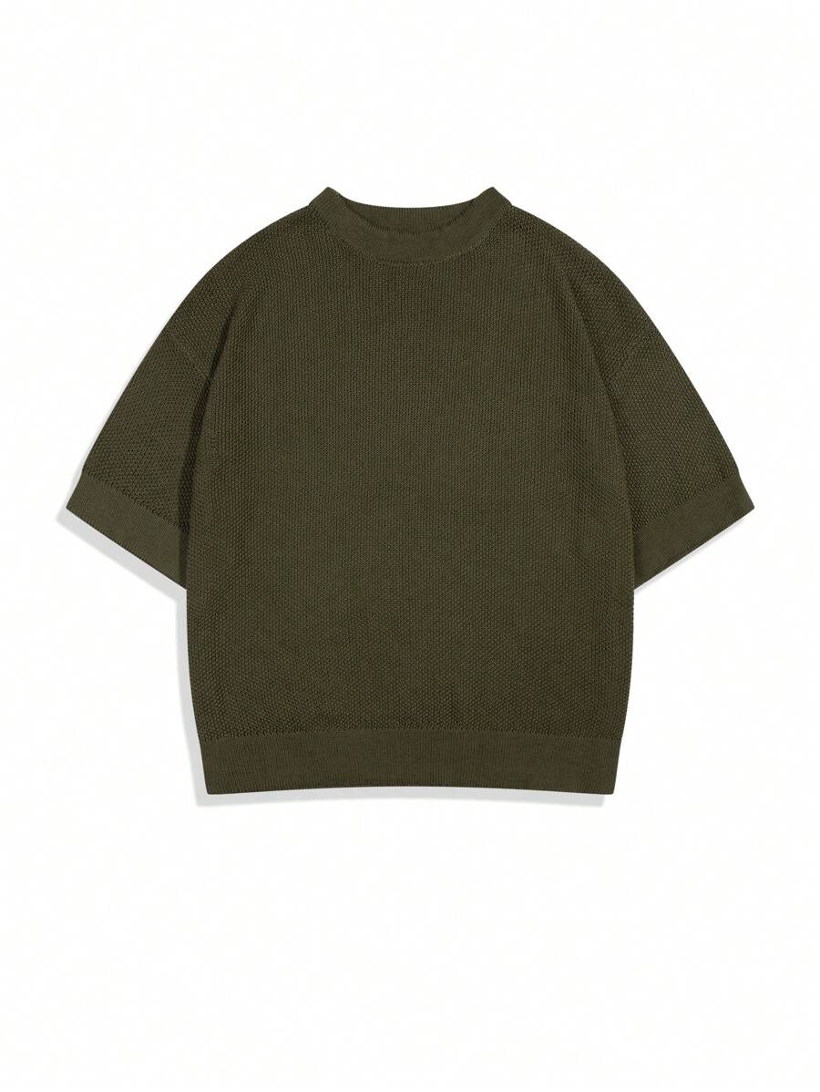 Suéter de punto de cuello redondo de corte holgado, estilo casual coreano, diseño único, oversized, camiseta de manga corta, apta para primavera/verano