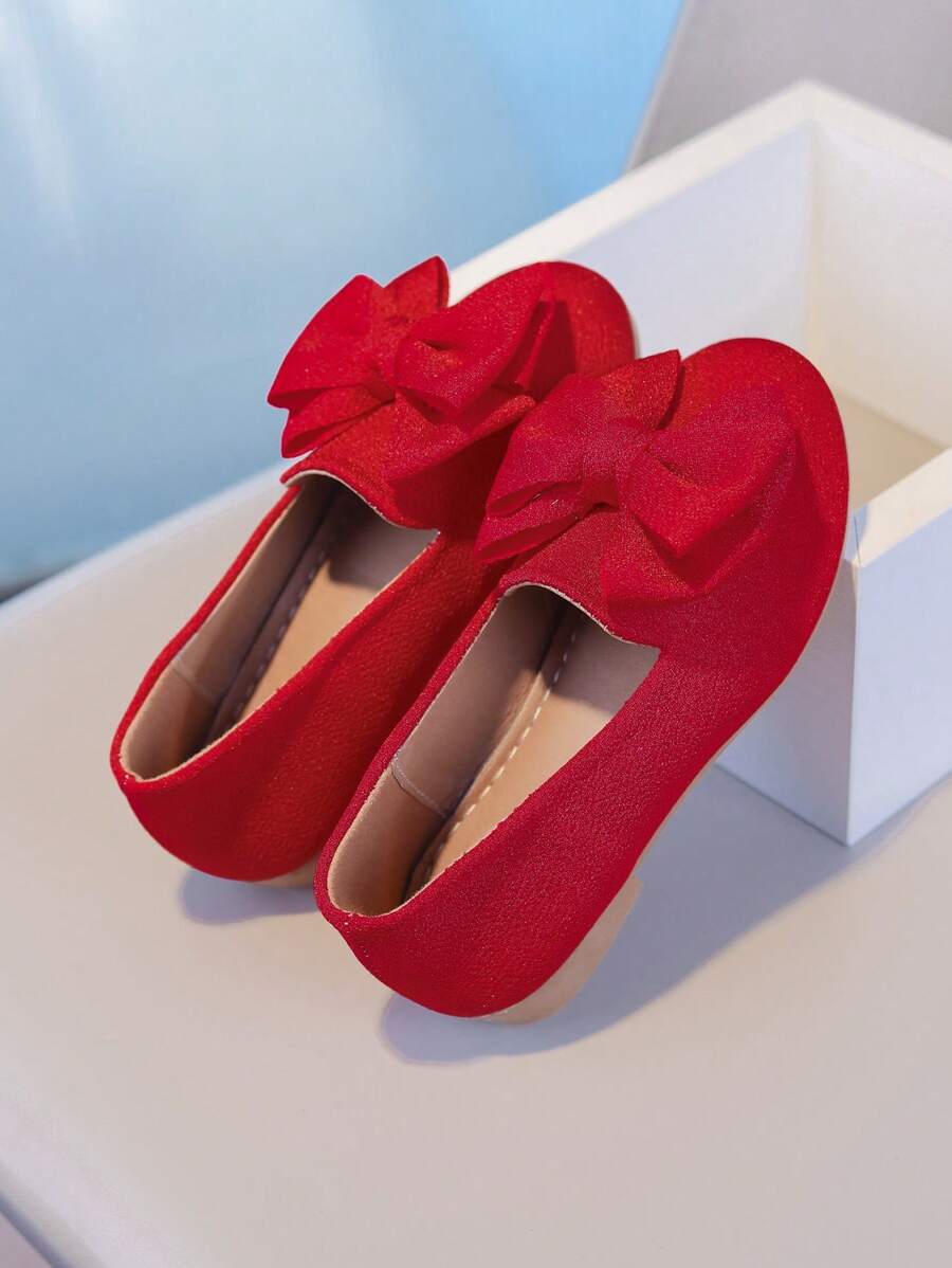 Scarpe da principessa colore unito per bambine, ballerine per bambini con grande fiocco decorativo, moda versatile adatta per primavera e autunno, per all'aperto e viaggi
