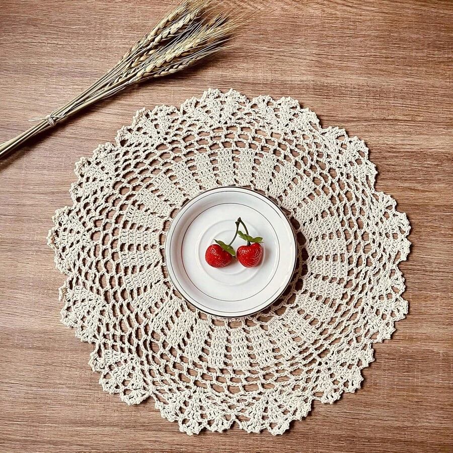 Jogos americanos de crochê feitos à mão, Porta-copos de renda boêmios redondos, Jogos de mesa de renda de 10/14 polegadas, Toalhas de mesa de renda floral vintage, Fácil de lavar para decoração de casamento, Pratos, Acessórios para casa DIY, Melhor presente, Apanhador de sonhos, Opção bege/branco