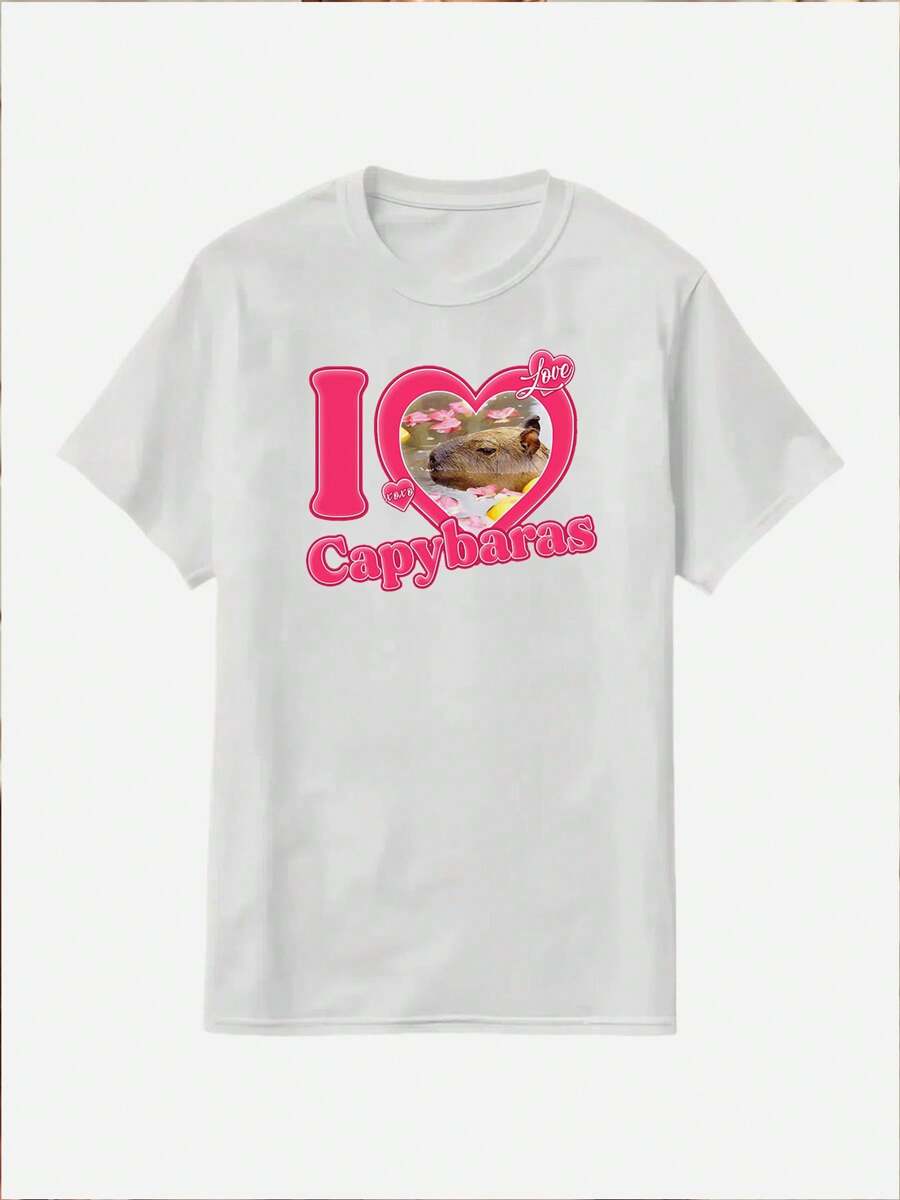 Men's Casual Short Sleeve Cotton T-Shirt With Cute Capybara Graphic Print. Perfect For Spring/Summer Everyday Wear Or As A Gift. 180gsm
