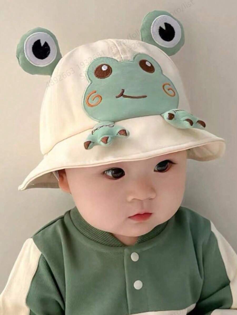 1 pieza Sombrero de sol de malla transpirable con diseño de rana para niños pequeños, estilo versátil y lindo, adecuado para primavera, verano y otoño
