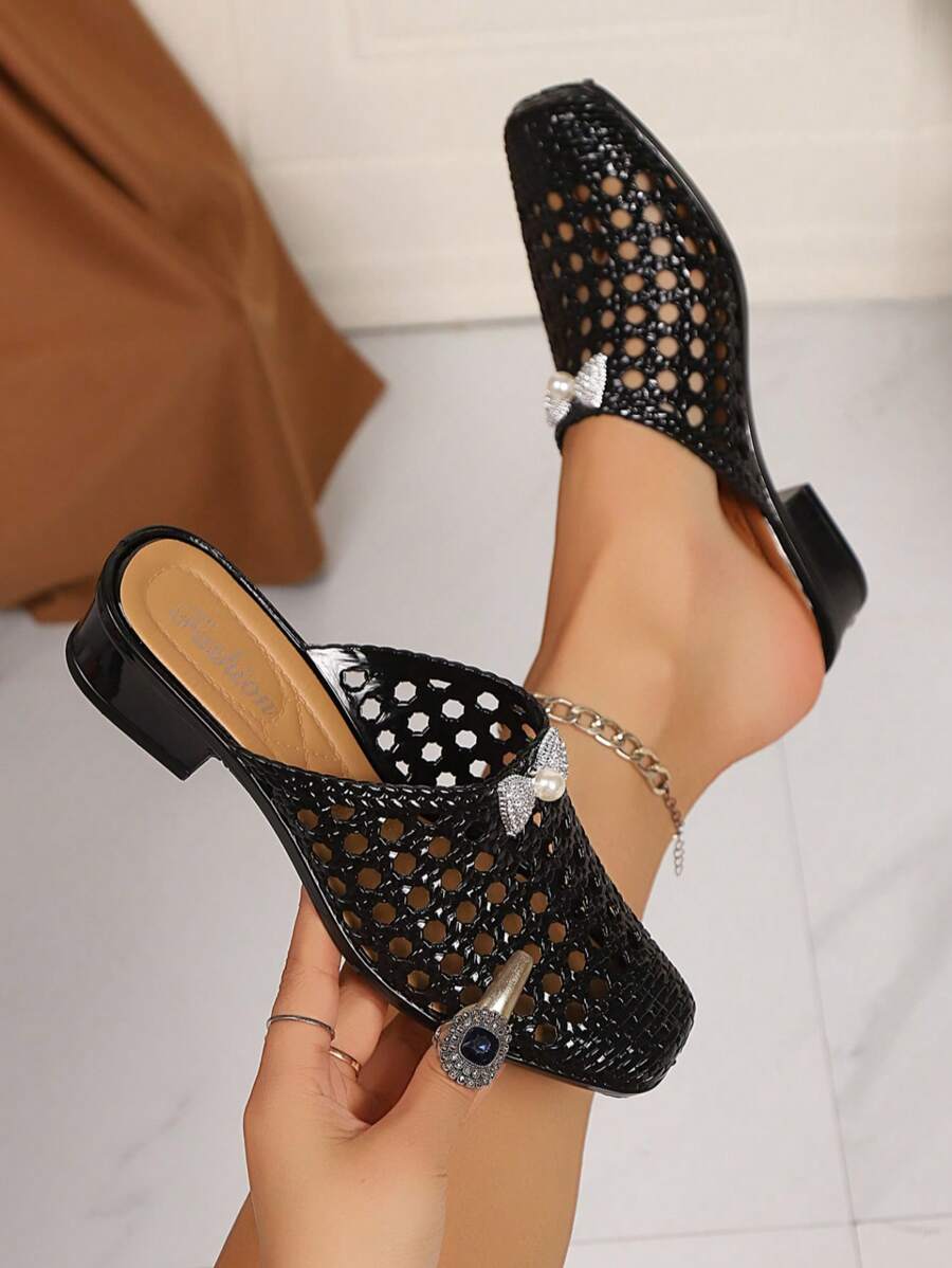 Summer Fashionable Elegant Black Bow Decorated High Heel Sandals