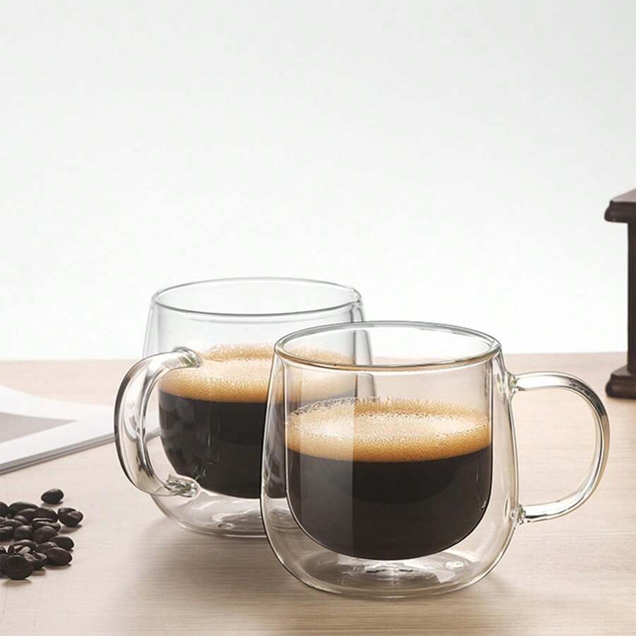 1pc Double Layer Insulated Glass Cup With Handle, Transparent Water/Coffee/Tea Cup, Thick Heat-Resistant Glass