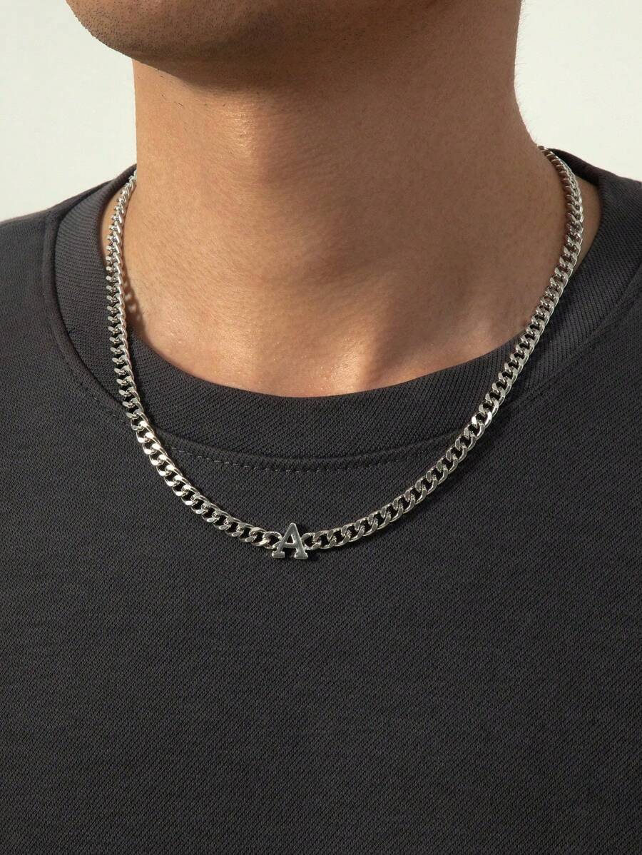1pc Fashionable Minimalist Metal Letter Thick Chain Men's Bracelet