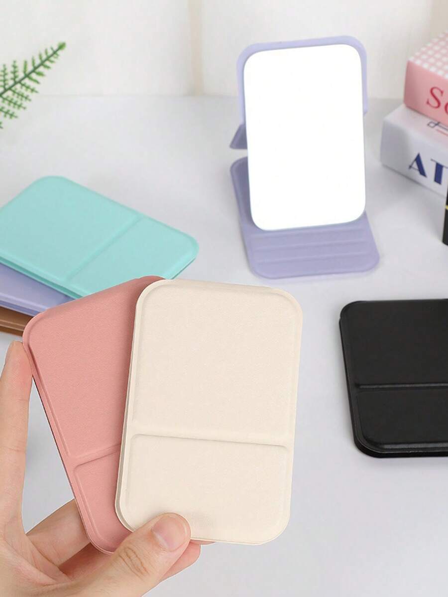 1 Specchio da trucco portatile, specchio piccolo in pelle poliuretanica, pieghevole, specchio da viaggio, adatto come regalo, accessori da viaggio, cosmetici, facile da riporre, specchio tascabile per ritocchi, specchio trucco pieghevole e portatile con angoli arrotondati, decorazione scolastica, sorpresa scolastica, decorazione dormitorio, accessori per il ritorno a scuola