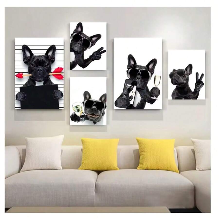 1pc Frameless Modern Simple Black And White Fashionable Dog Canvas Posters Vintage High-Definition Printing Wall Arts Suitable For Living Room, Bedroom, Dormitory, Study, Dining Room, Bar Wall Decoration, Home Decoration ,Wall Art With Frame