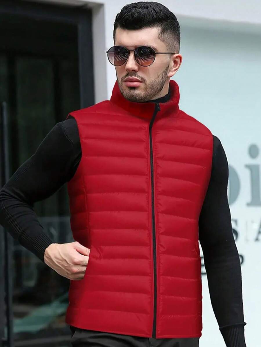1 pieza Chaqueta sin mangas para hombres, cuello alto, versátil y de moda, abrigo de otoño/invierno