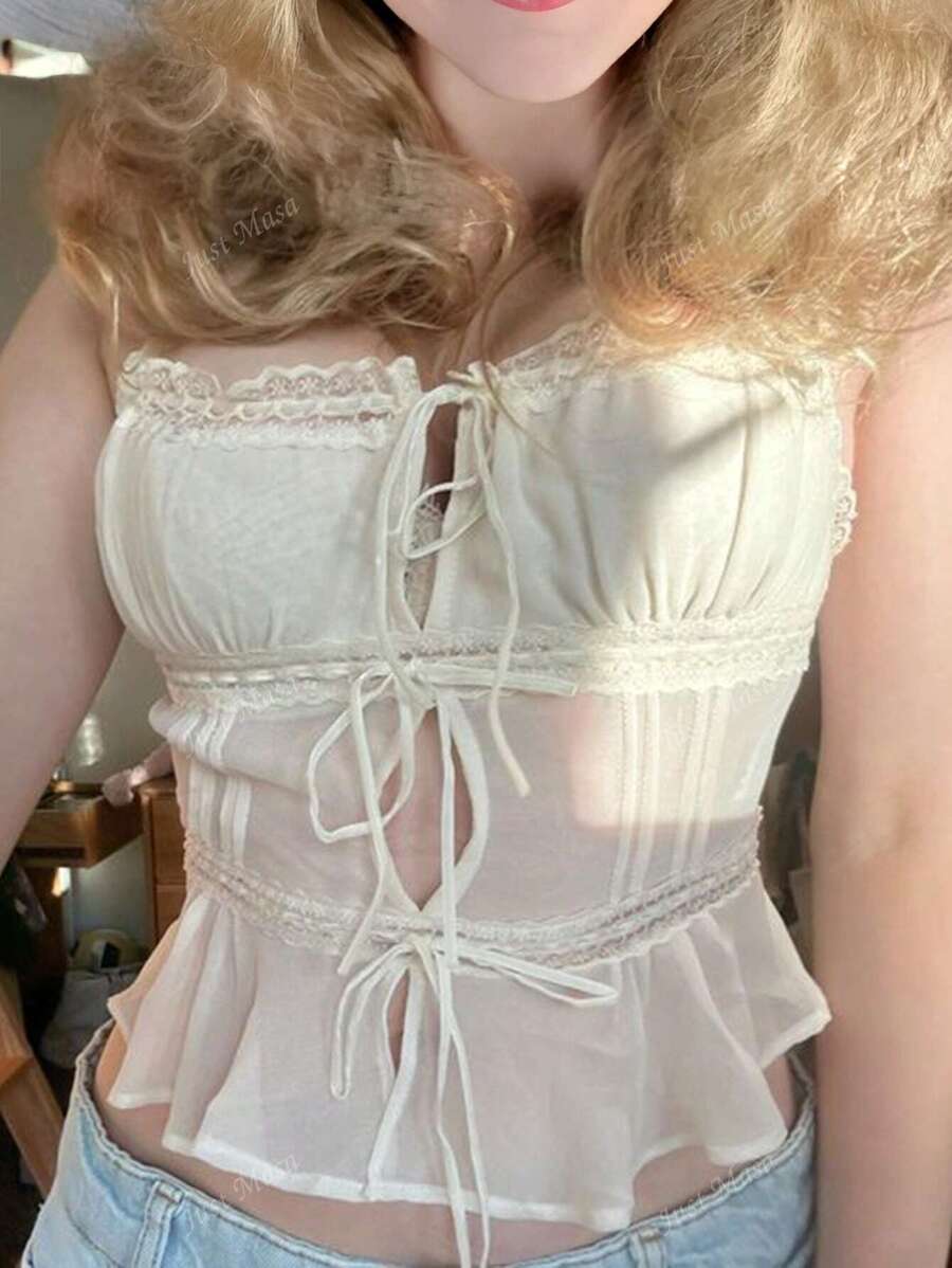 Débardeur d'été pour femmes Just Masa, design sexy jeune et , Top à lacets ras-du-cou