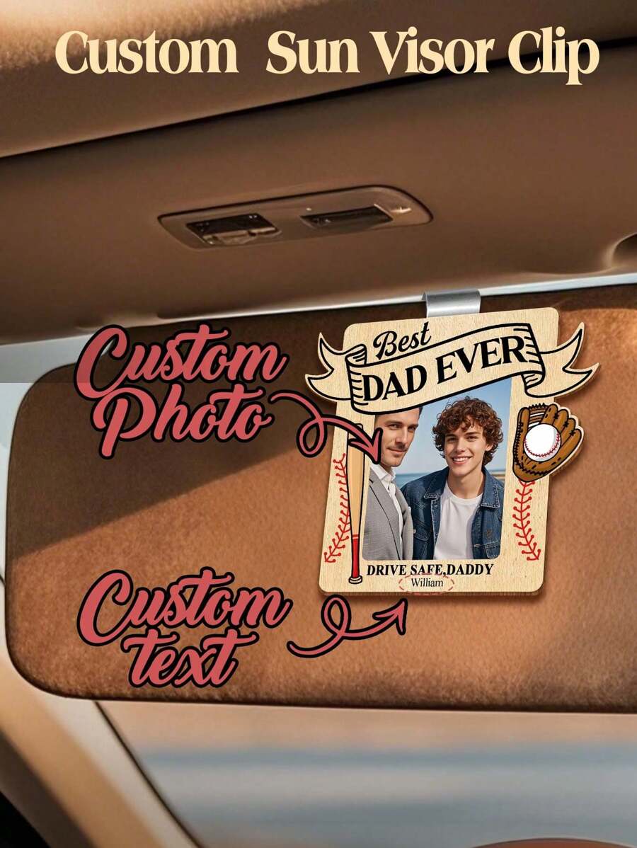 1 Stück personalisierter Fotorahmen, vertikaler Acryl Autosonnenblendenclip mit personalisiertem Fotorahmen, personalisierter digitaler Fotorahmen, personalisierte Sonnenblende, Geschenk zum Vatertag, personalisiertes Foto, personalisierter Autofotohalter