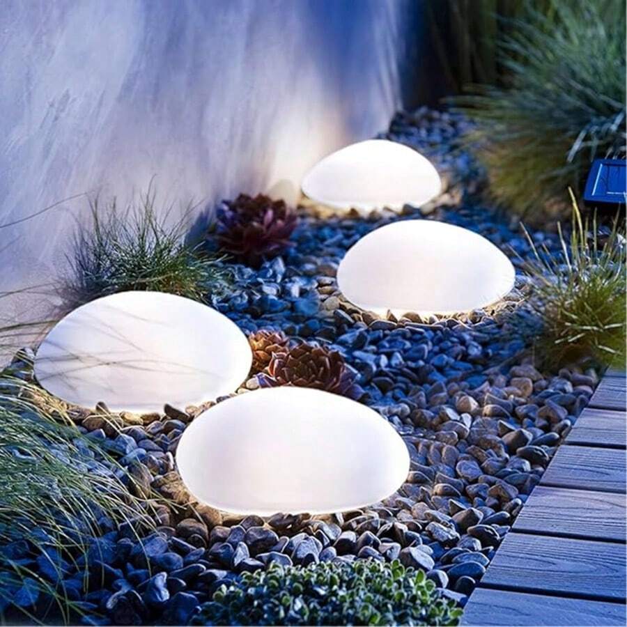 Solar Pebble Lights, Multiple Colors, Outdoor 4 Pebbles Shape Decorative Stone Plastic Lights For Garden Lawn Waterproof.