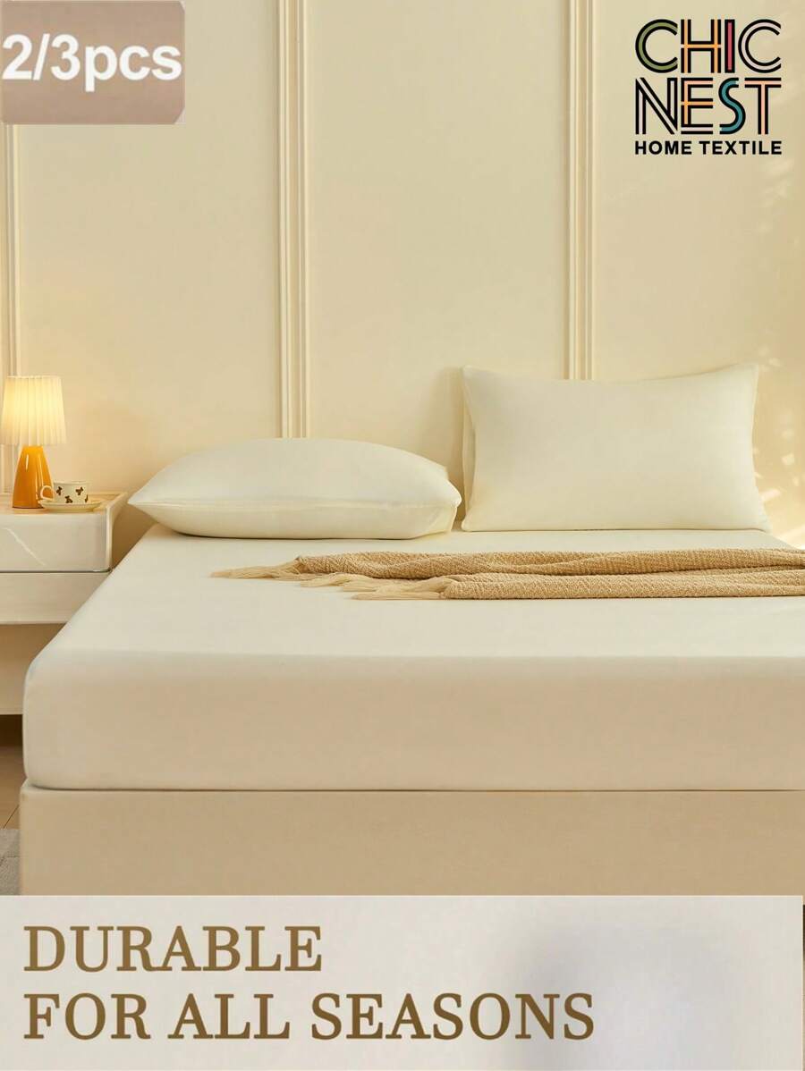 2/3 pièces Ensemble de draps housses de couleur blanche unie (1 pièce drap housse + 2 taies d'oreiller), protège-matelas, housse de matelas pour lit, ensemble de draps, doux et respirant, pour tous les formats de lit - simple, double, grand, queen, poche profonde jusqu'à 30 cm. Textile d'ameublement