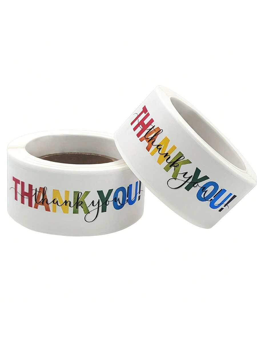 120pcs/Roll Square Colorful Thank You Stickers, 2.5cm*7.6cm Sealed Holiday Gift Decorative Non-Woven Label Stickers, Alphabet Theme, Rectangle Shape, Birthdays, DIY Decorations, Waterproof PVC Non-Adhesive, Thank You Stickers
