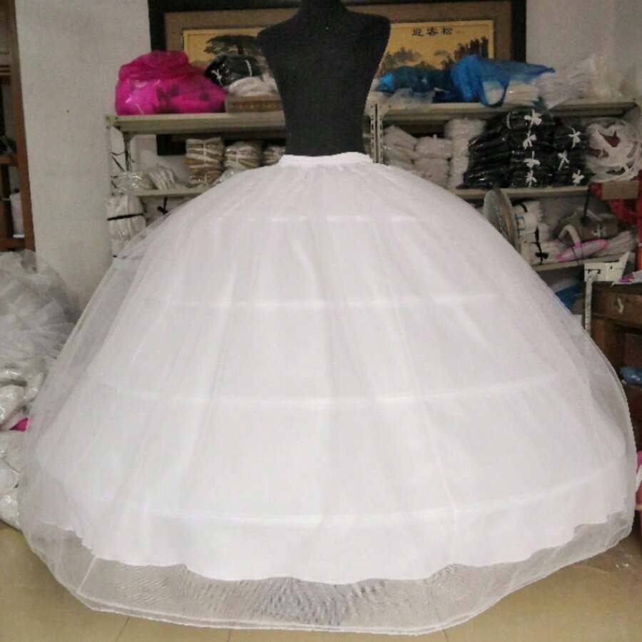 New Hot Sell 4 Hoops Big White Petticoat Super Fluffy Crinoline Slip Underskirt For Wedding Dress Bridal Gown In Stock