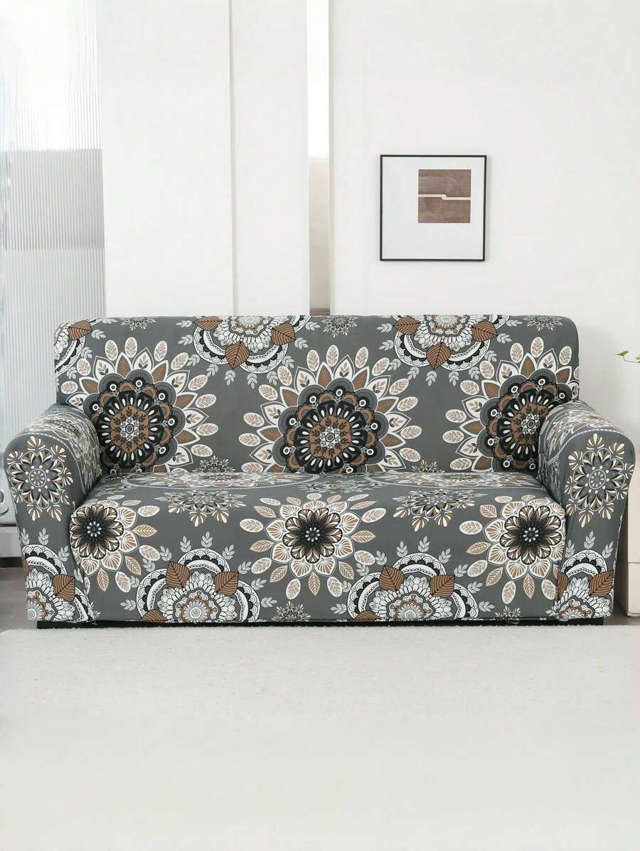 1pc European Style Printed Retro Light Luxury Sofa Cover With Elastic All Inclusive Sofa Cover Made Of Polyester Fiber, Suitable For All Seasons, Simple And Modern