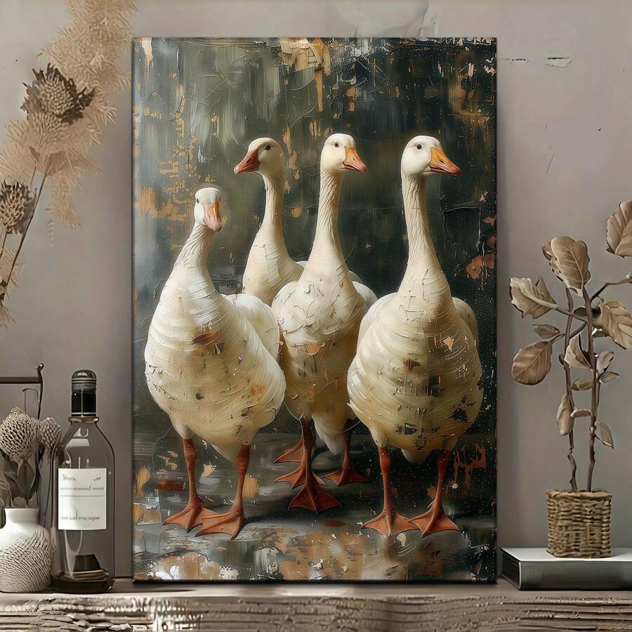 1 pièce Peinture à l'huile de style abstrait rétro classique moderne avec thème animalier - Oie blanche Impression sur canevas, Œuvre d'art murale moderne, Décoration murale classique moderne, Convient pour la décoration de bureau, couloir, chambre à coucher, bar, salon, décoration murale, décoration d'intérieur et décoration de pièce. Un cadeau de décoration d'intérieur idéal, dans un style sombre et académique, adapté à la période de la Renaissance