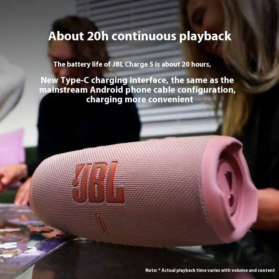 JBL JBL CHARGE5 Wireless Bluetooth Speaker + Subwoofer, Portable Outdoor Waterproof Dustproof Speaker, Enhanced Racing Loudspeaker, Pink