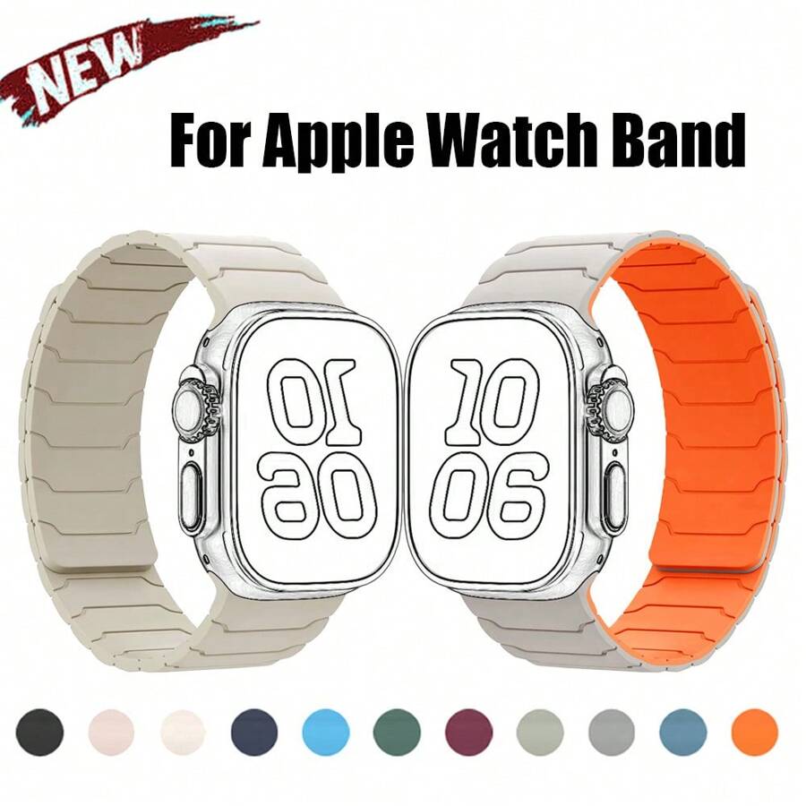 Magnetisches Silikon Armband kompatibel mit Bändern in Größen 45mm, 44mm, 40mm, 42mm, 46mm, 41mm, 49mm, 38mm, Sport Armband kompatibel mit Watch Series 10, SE, 9, 8, 7, Ultra 2, Zubehör für Damen und Herren