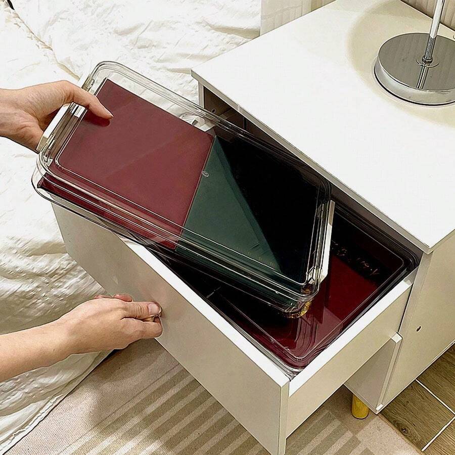 1pc Stackable Clear PET File Storage Box With Lid - Durable A4 File Storage, Space-Saving Transparent Plastic Folder Suitable For Home Office, School Supplies And Easy To View, Modern Design | Easy Access Design, File Storage Box