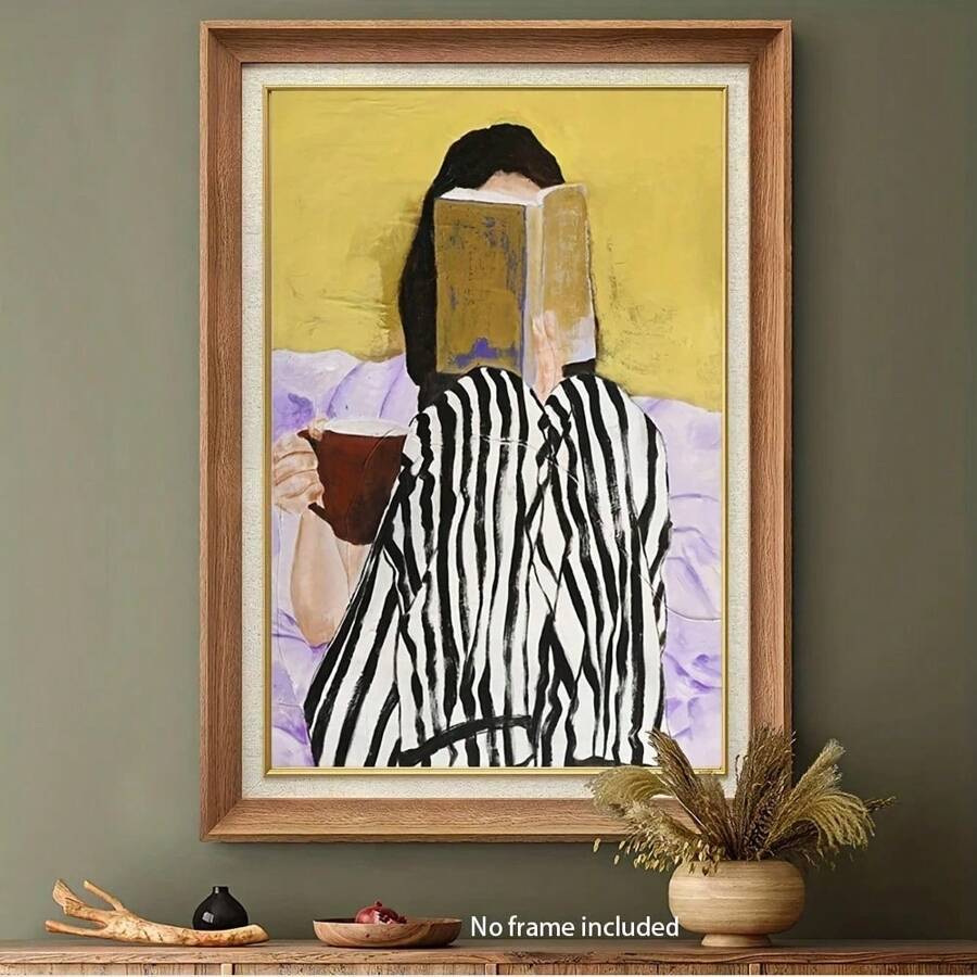 1pc Modern Oil Painting Poster With Warm Tones & Striped Clothing, For Living Room, Bedroom, Office, Cafe, Bar, Patio, Holiday Birthday Gift, Wall Art Decor, Flat, Perfect For Room Decor,No Frame