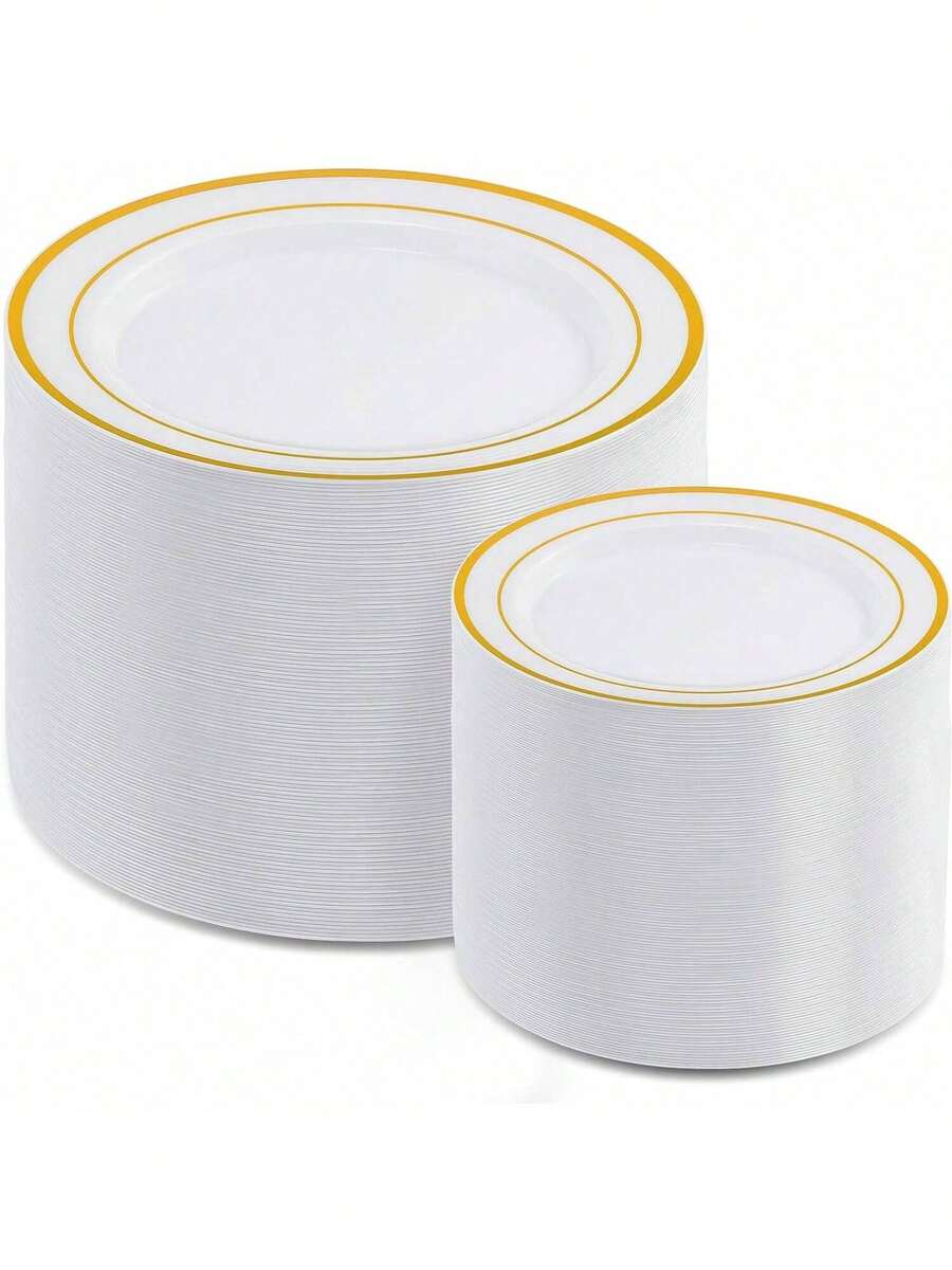 40pcs Golden Edge Dessert Plates, Suitable For Parties, Holidays, Weddings And Birthdays