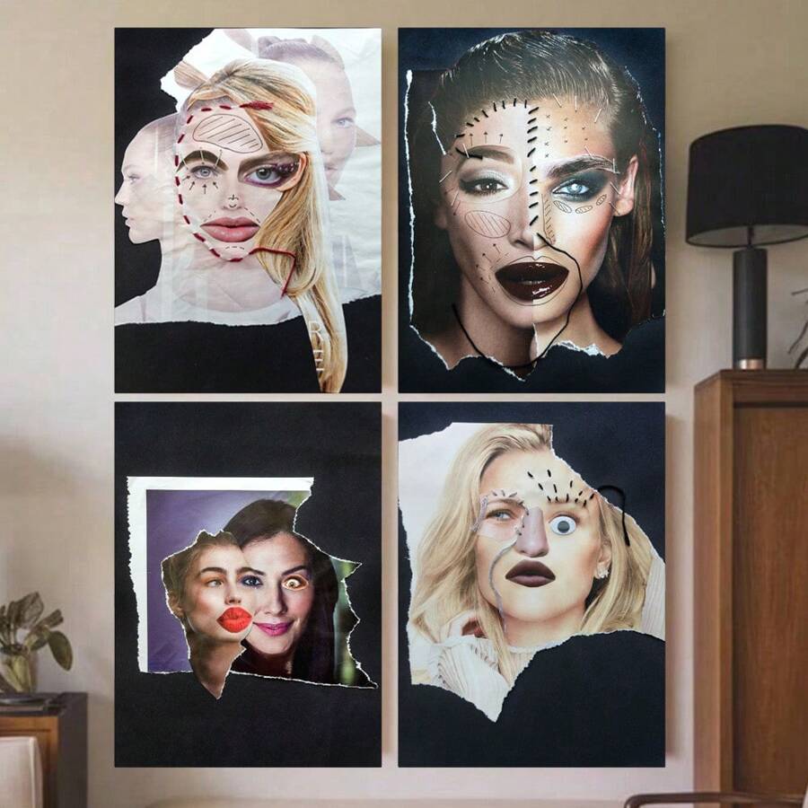 Set Of 1/3 Pcs Pop Vintage Wall Arts Posters, Abstract Female Portrait Prints, Modern Office, Bathroom, Dormitory, Living Room, Bedroom, Home Decoration Unframed-Style ,Wall Art With Frame
