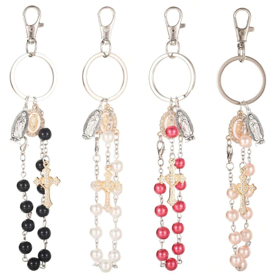 1pc Classic Glass & Resin Beaded Virgin Mary Pendant Keychain, Suitable For Bag Decor Or Gifting To Family And Friends Backpack For School