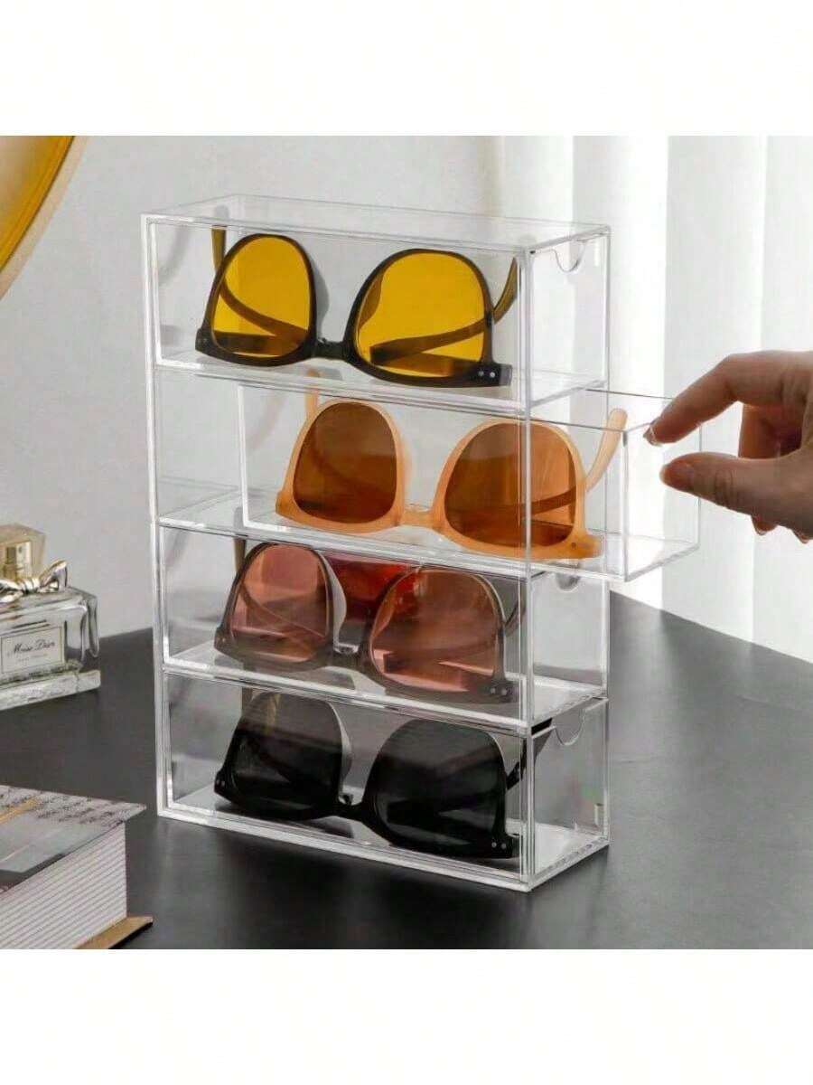 Durchsichtiger, staubdichter Überzug mit Fächern für Brillen, Sonnenbrillen, Kosmetik, Lippenstifte und Sonnenbrillen als Schreibtischorganizer und Reiseaccessoire für Frauen, Schulanfang Bedarf