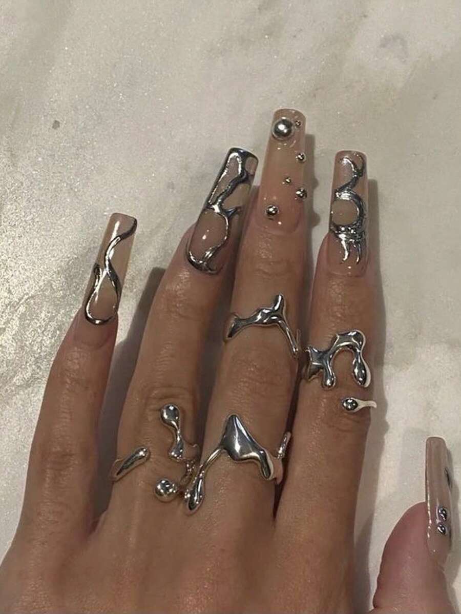 Set de 4 anillos geométricos apilables con diseño de gota de agua, para uso diario, fiestas y regalos para mujeres