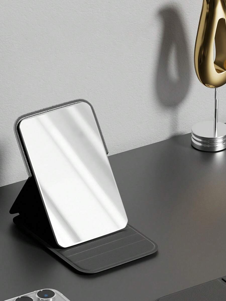1 pezzo Specchio per trucco portatile, specchio piccolo in pelle poliuretanica, pieghevole, specchio da viaggio, adatto come regalo, elemento essenziale da viaggio, cosmetici, facile da riporre, specchio per ritocchi tascabile, specchio per trucco portatile con angoli arrotondati e pieghevole
