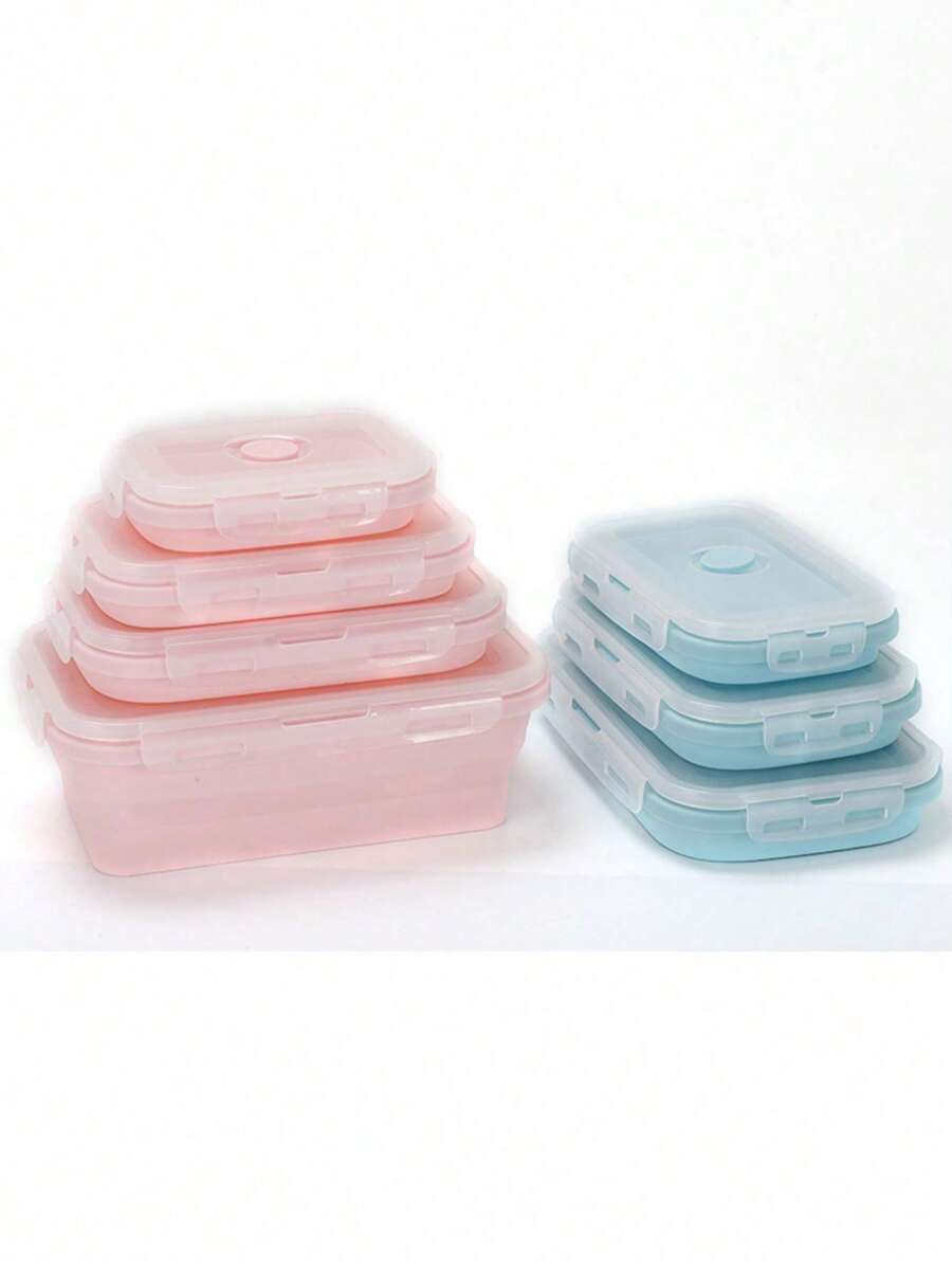 Set(4pcs) OPP Square Portable Foldable Silicone Lunch Box Microwave Oven Lunch Box Refrigerator Preservation Box