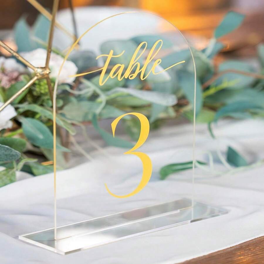 Support de numéro de table en forme d'arche en acrylique, numéro de table de réception de mariage de 10*15 cm avec support et panneau principal, convient pour anniversaire, événement, fête, dîner de mariage, décoration de table. Cadeaux d'anniversaire d'été, fournitures scolaires, décoration de chambre