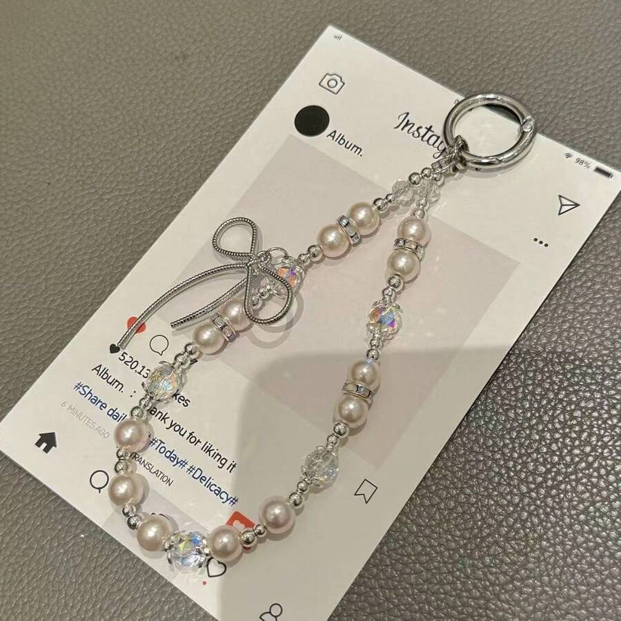 Pearl Chain Strap, High-End Beaded Wrist Lanyard, Handbag/Phone Charm, Crystal Phone Chain, Key Ring