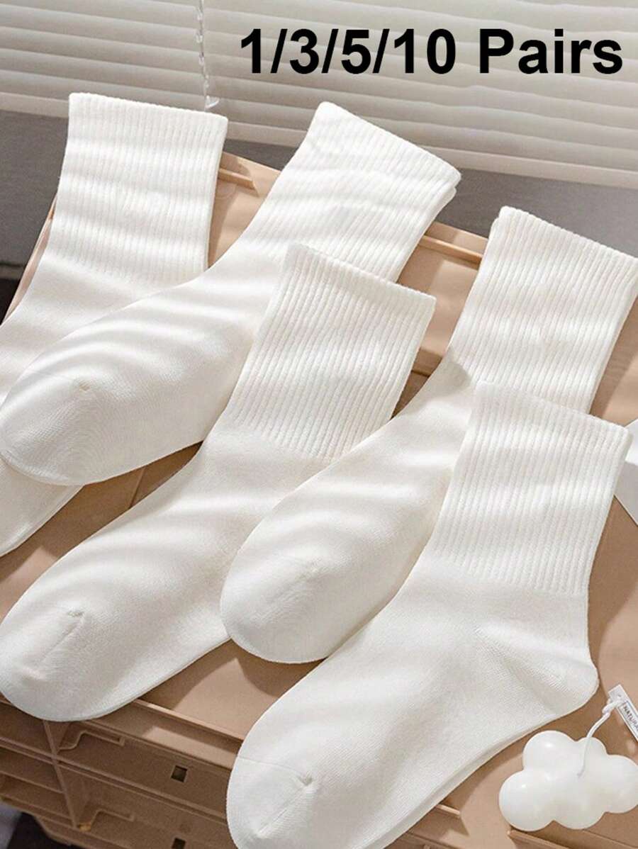 1/3/5/10 pares Calcetines de unicolor para mujeres, hombres, niños y niñas, unisex, para parejas, calcetines deportivos de tubo medio, calcetines tipo tripulación, para primavera, verano y regalos festivos